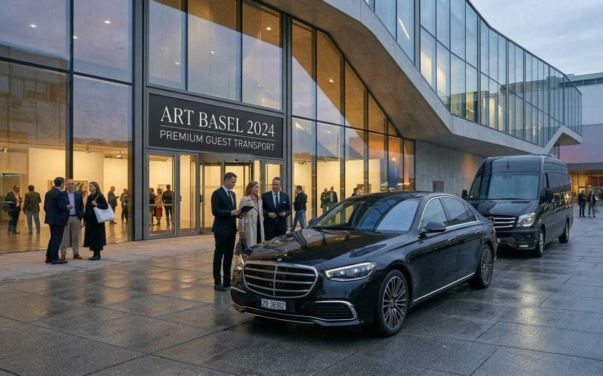 Mercedes S-Klasse am Eingang der Art Basel